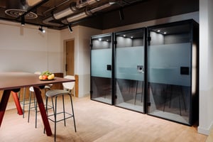 Three Berlin acoustic focus pods installed in a breakout area